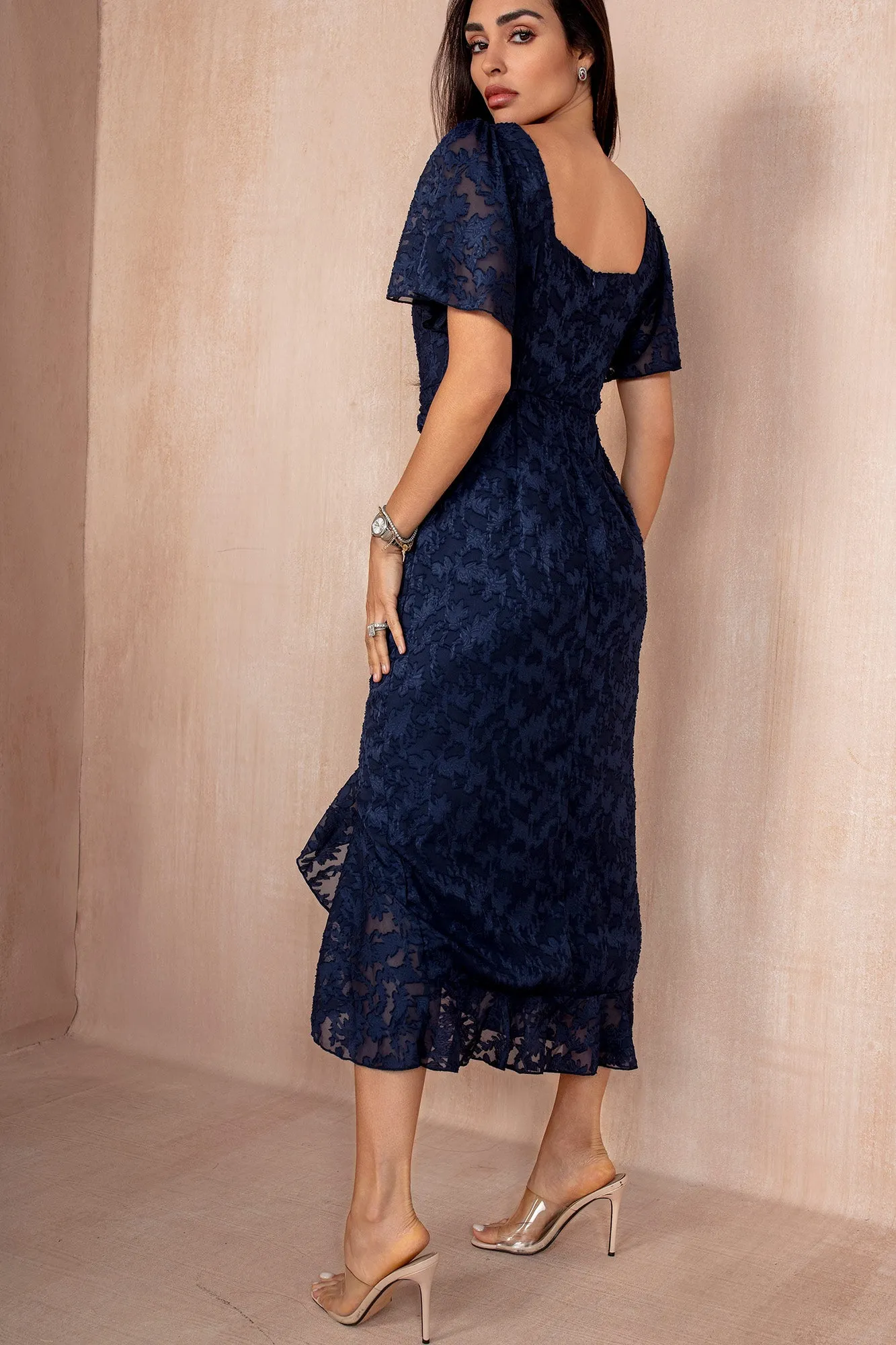 Heidi Navy Burnout Printed Midi Dress sold by Va Va Voom product image thumbnail 3