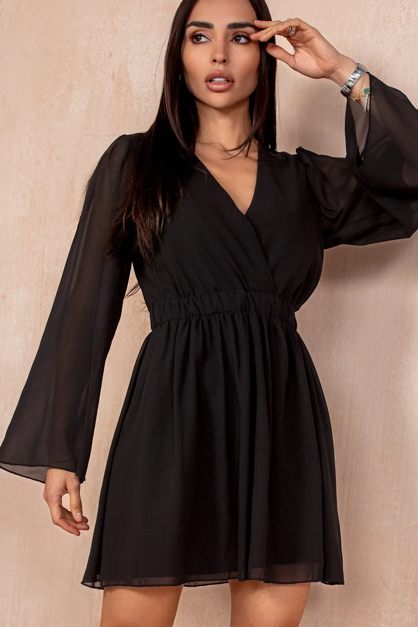 Fia Black Chiffon Wrap Dress sold by Va Va Voom