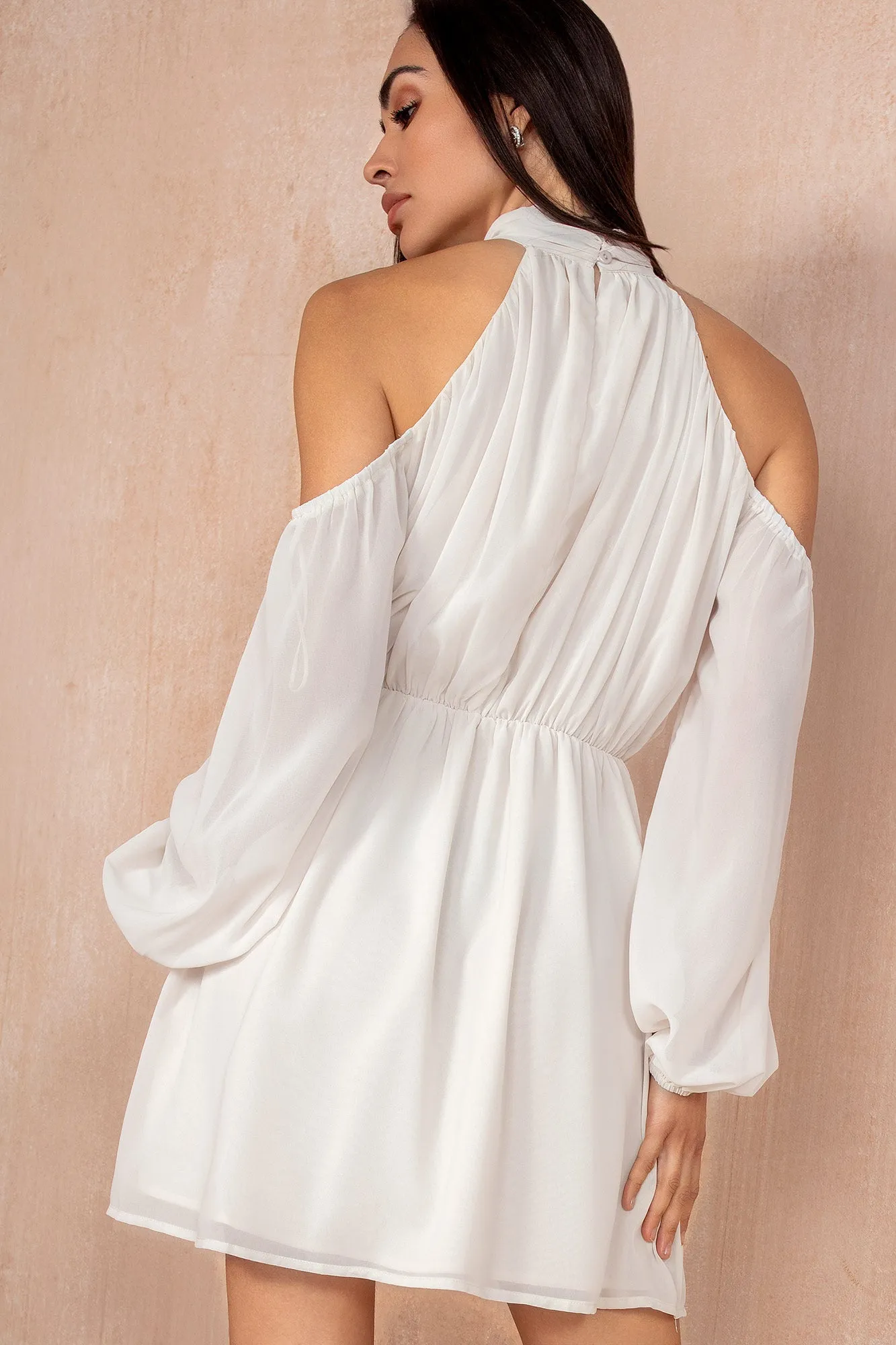 Bronagh Cream Chiffon Cold Shoulder Dress sold by Vavavoom product image thumbnail 3