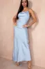 Blathnaid Blue Satin Cowl Neck Maxi Dress sold by Va Va Voom
