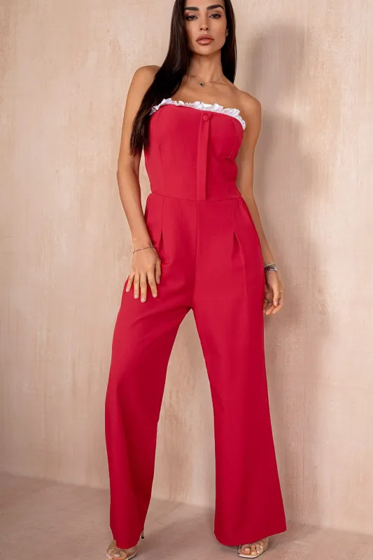 Caoimhe Red Bandeau Jumpsuit sold by Va Va Voom