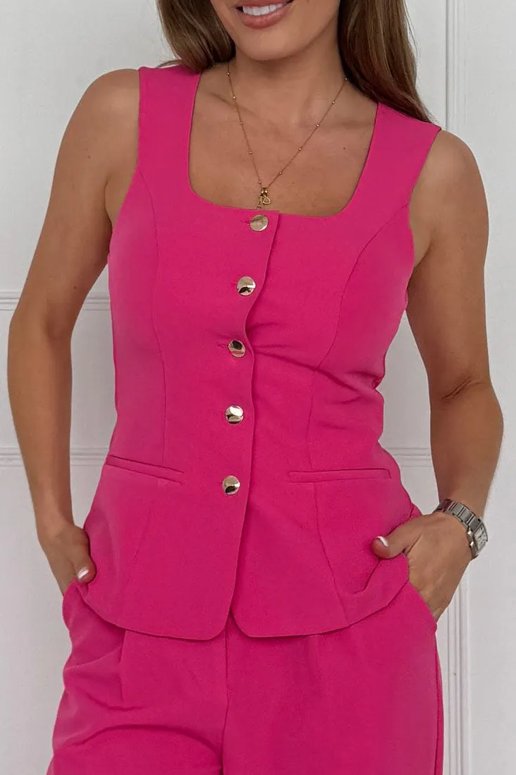 Jamie Fuchsia Square Neck Waistcoat sold by Va Va Voom