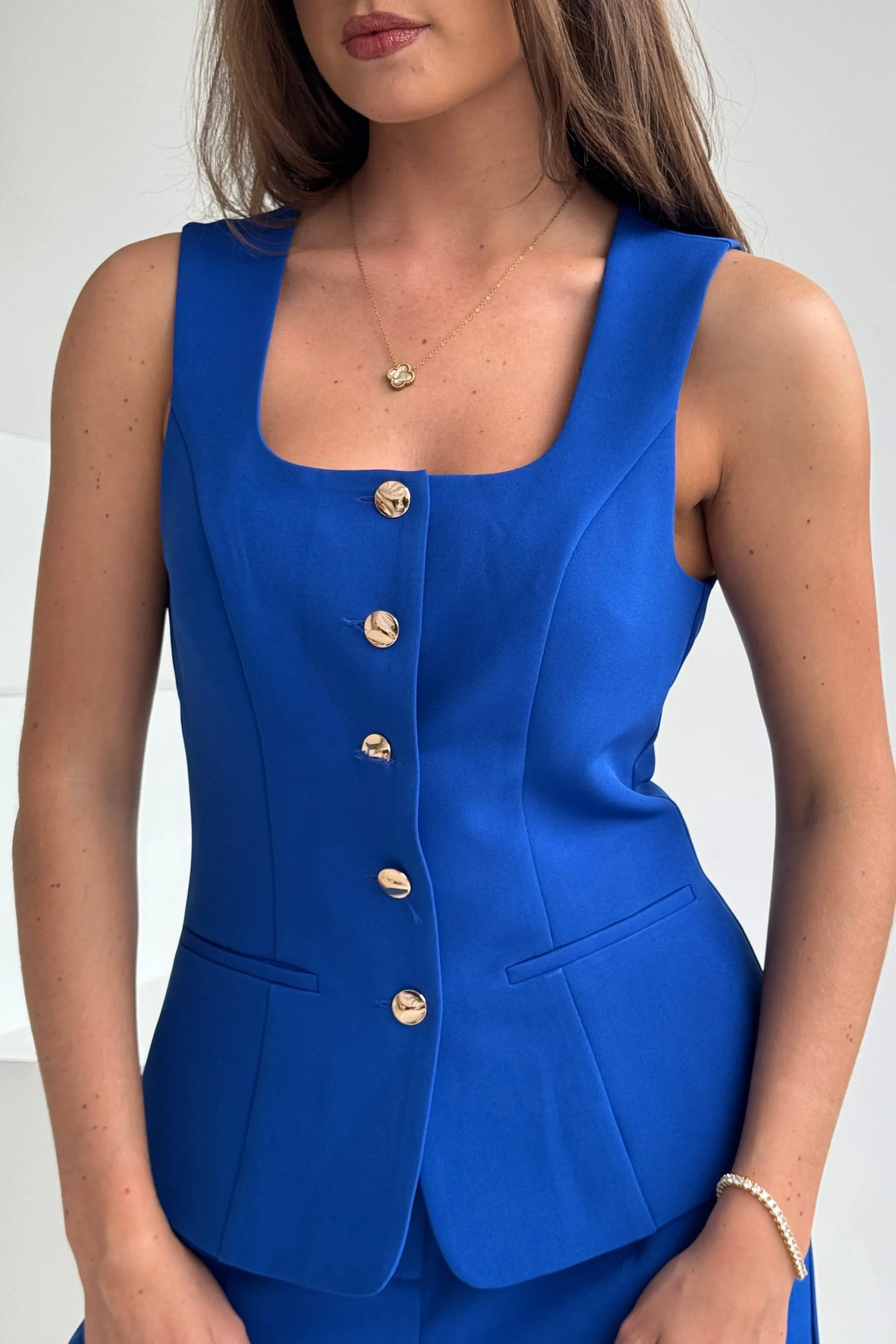 Jamie Royal Blue Square Neck Waistcoat sold by Vavavoom