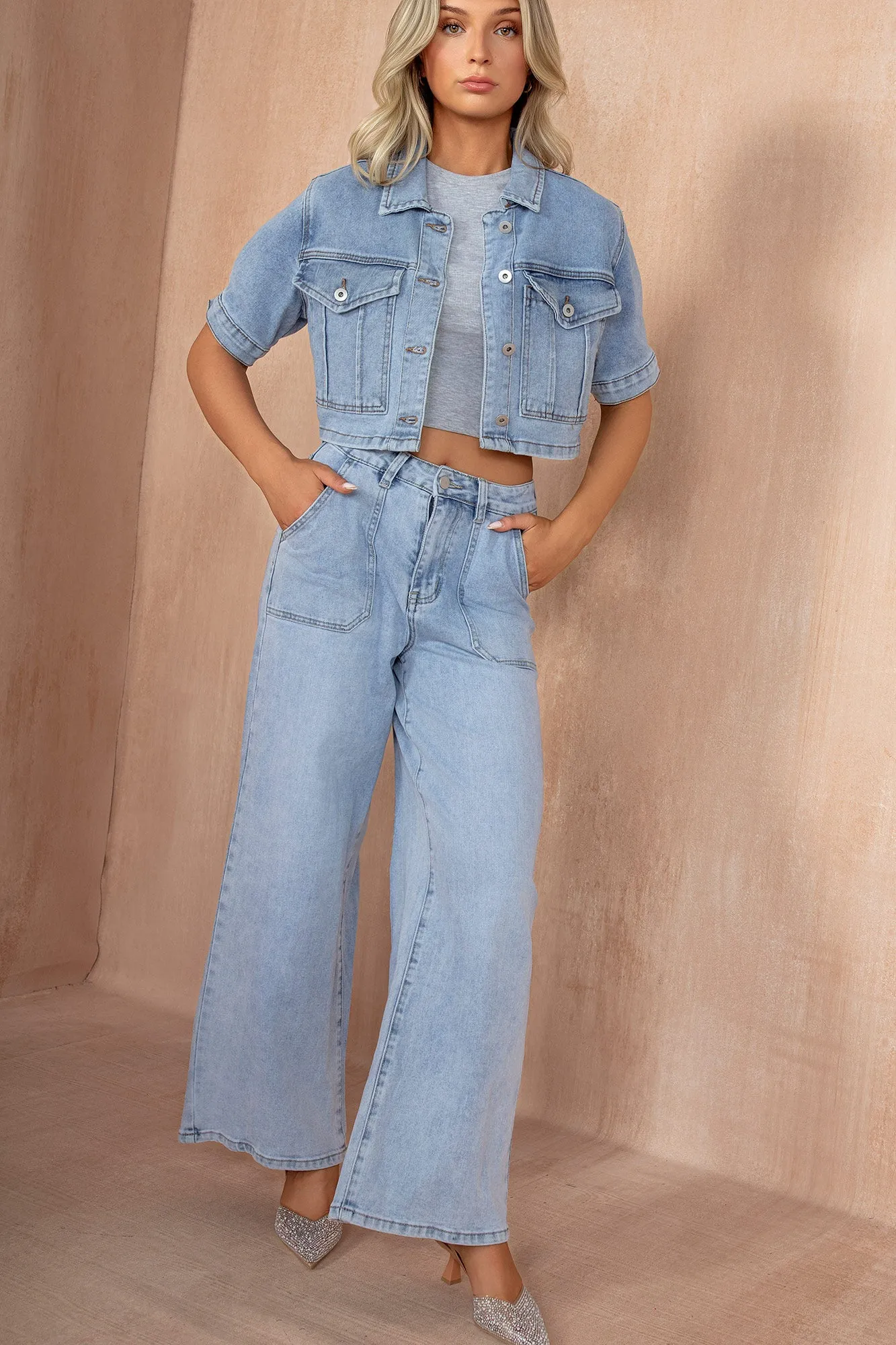 Shauna Blue Cropped Denim Jacket sold by Va Va Voom product image thumbnail 5