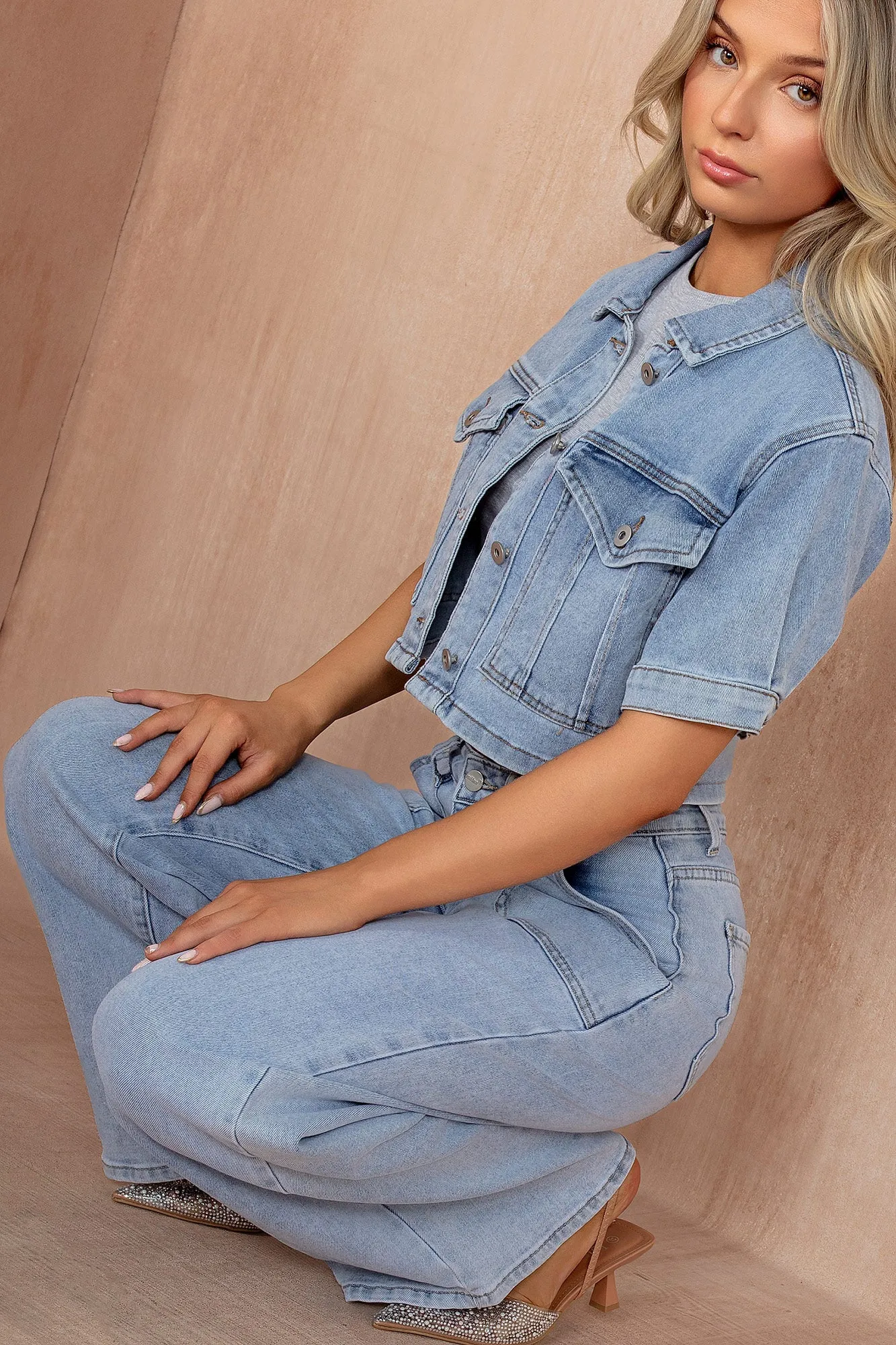 Shauna Blue Cropped Denim Jacket sold by Va Va Voom product image thumbnail 3
