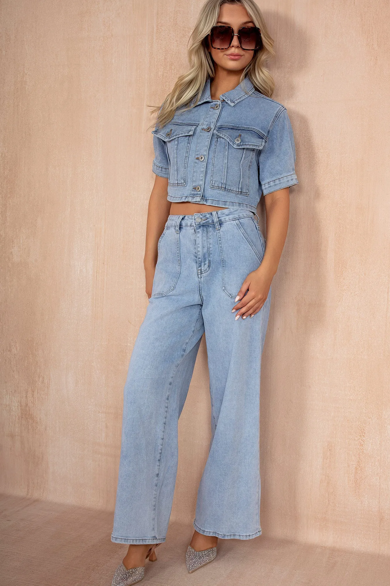 Fedelma Light Blue Wide Leg Jeans sold by Va Va Voom