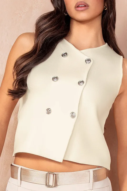 Andre Cream Knit Button Front Top sold by Vavavoom