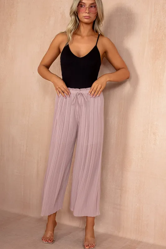 Kelly Dusty Pink Chiffon Pleated Trousers sold by Va Va Voom
