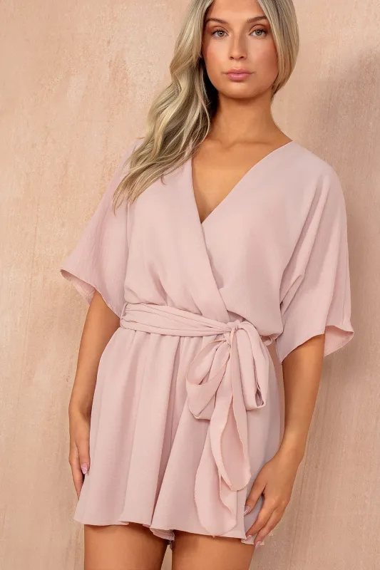 Anya Pink Belted Wrap Playsuit sold by Va Va Voom