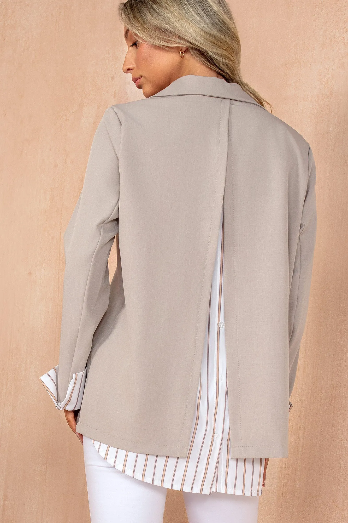 Molly Taupe 2in1 Pinstripe Shirt Blazer sold by Va Va Voom product image thumbnail 4