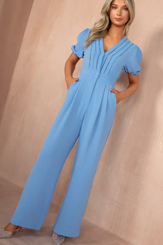 Ceala Blue Puff Sleeve Jumpsuit sold by Va Va Voom