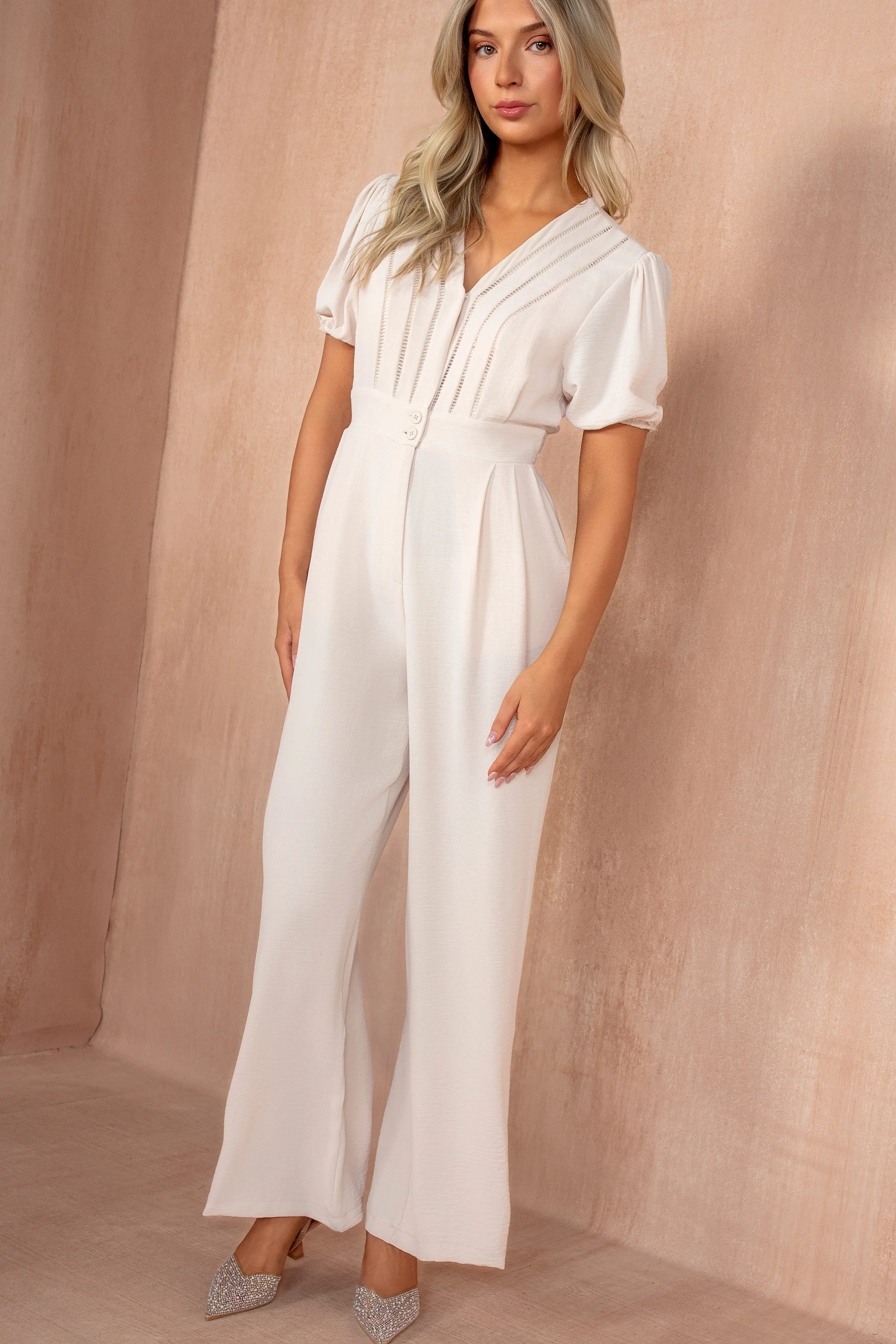 Ceala Stone Puff Sleeve Jumpsuit sold by Va Va Voom