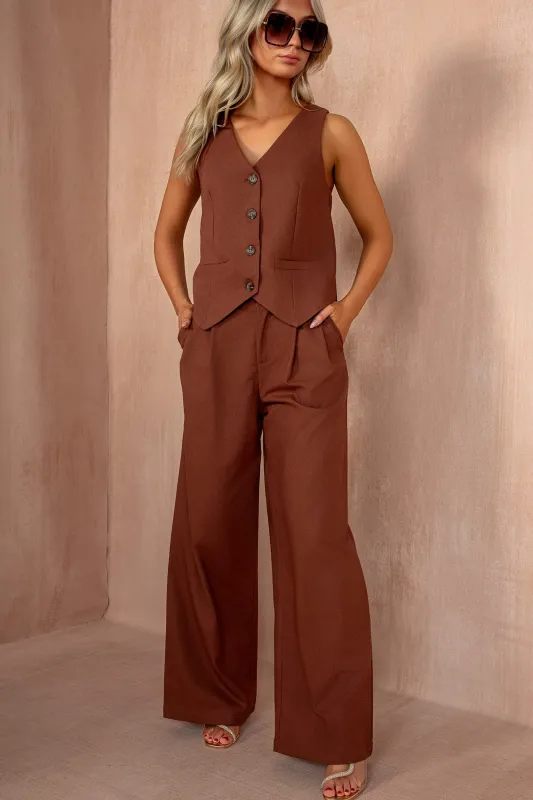 Ciara Chocolate Linen Waistcoat Co Ord sold by Va Va Voom