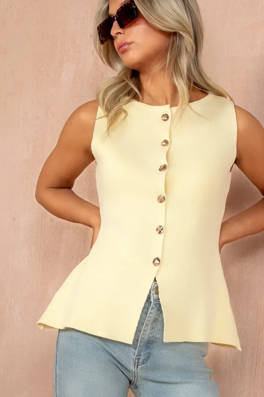 Jackie Yellow Knit Waistcoat sold by Va Va Voom