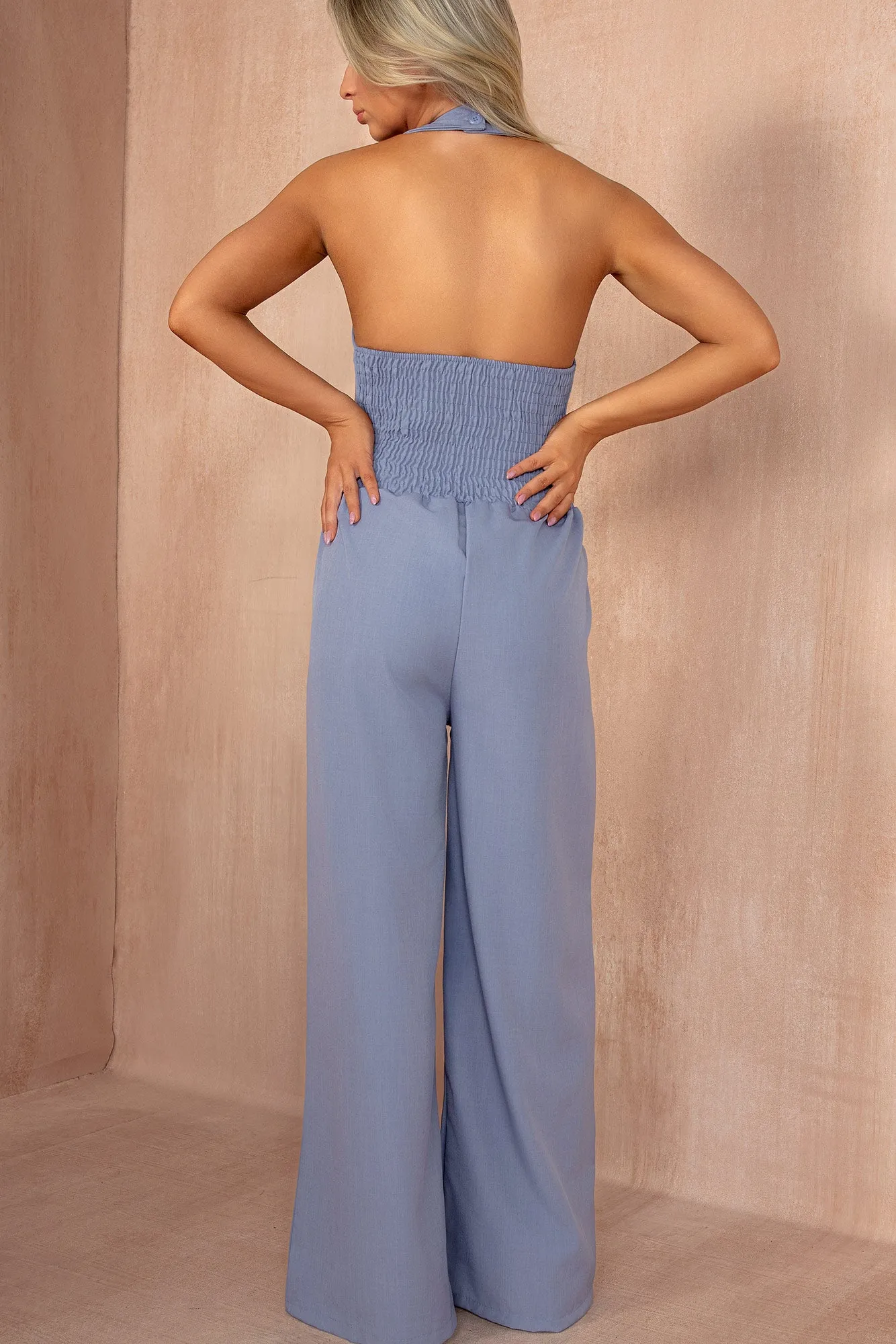 Ethna Blue Halterneck Tailored Jumpsuit sold by Va Va Voom product image thumbnail 4