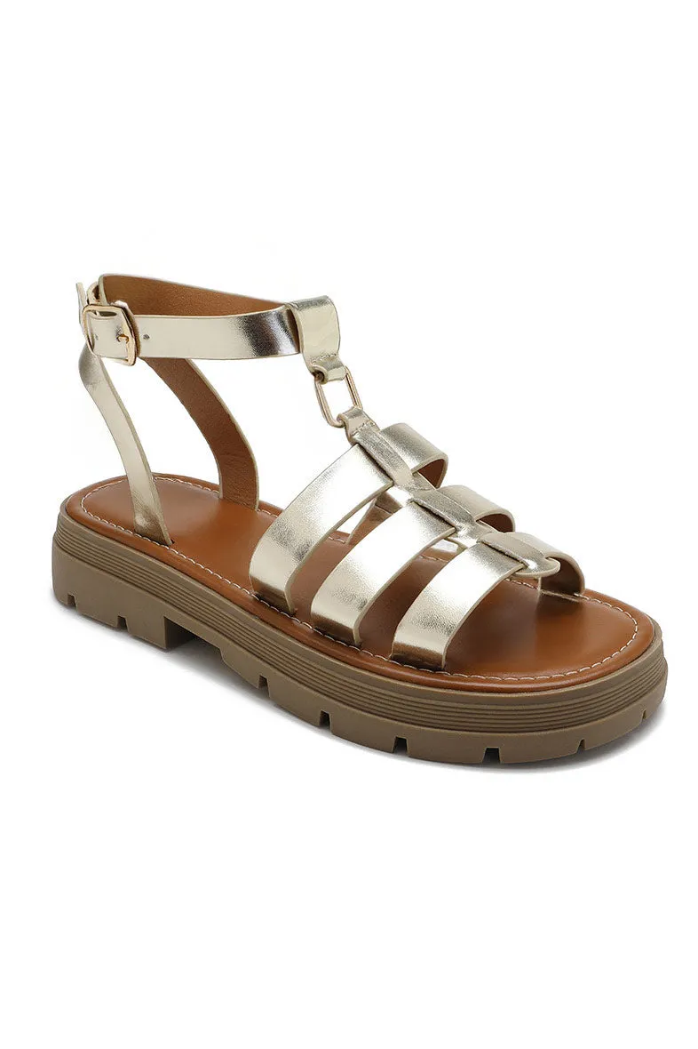 Zoey Gold Leather Look Chunky Sandals sold by Va Va Voom product image thumbnail 2