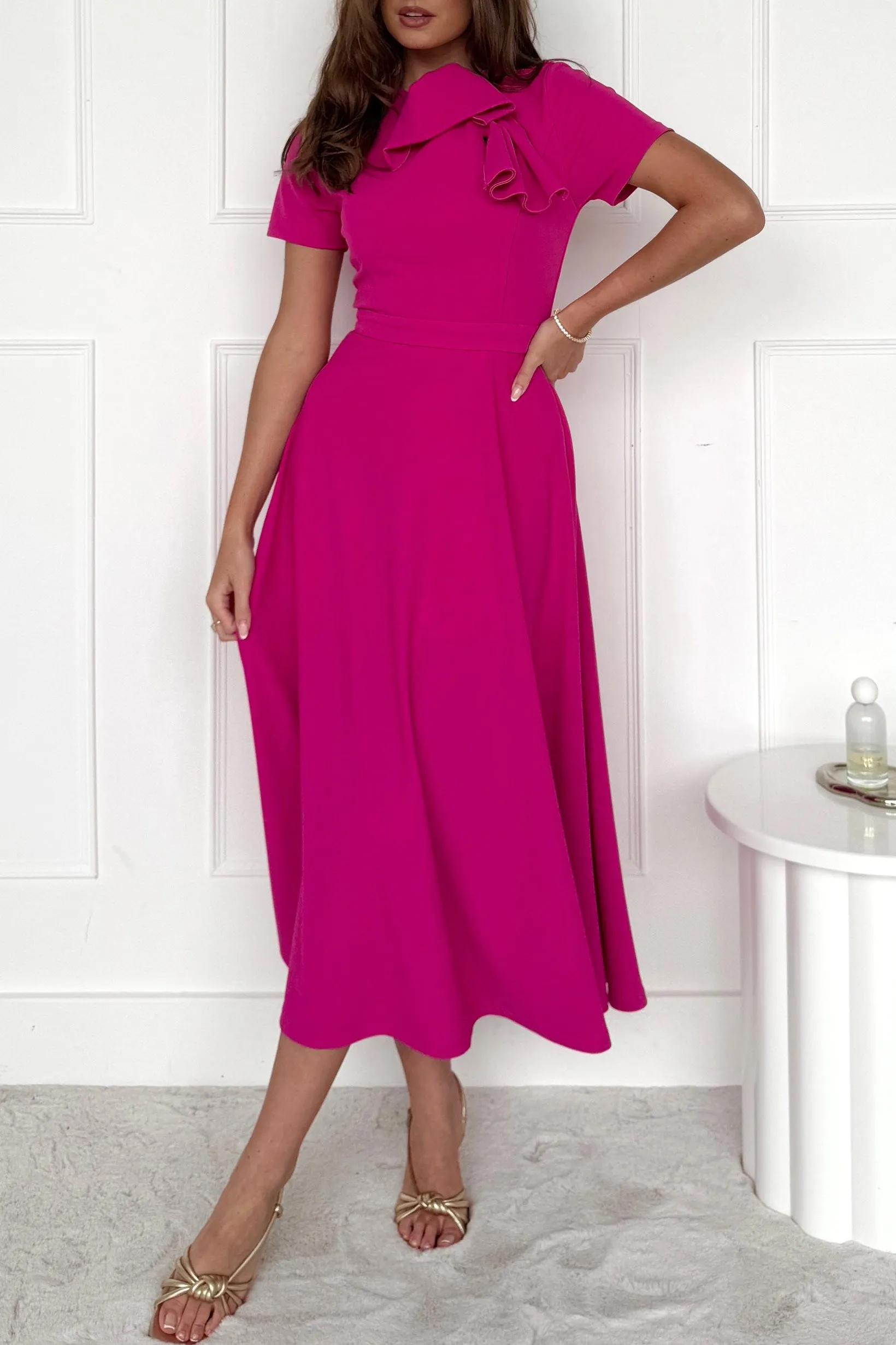 Minta Pink Bow Detail Midi Dress sold by Va Va Voom