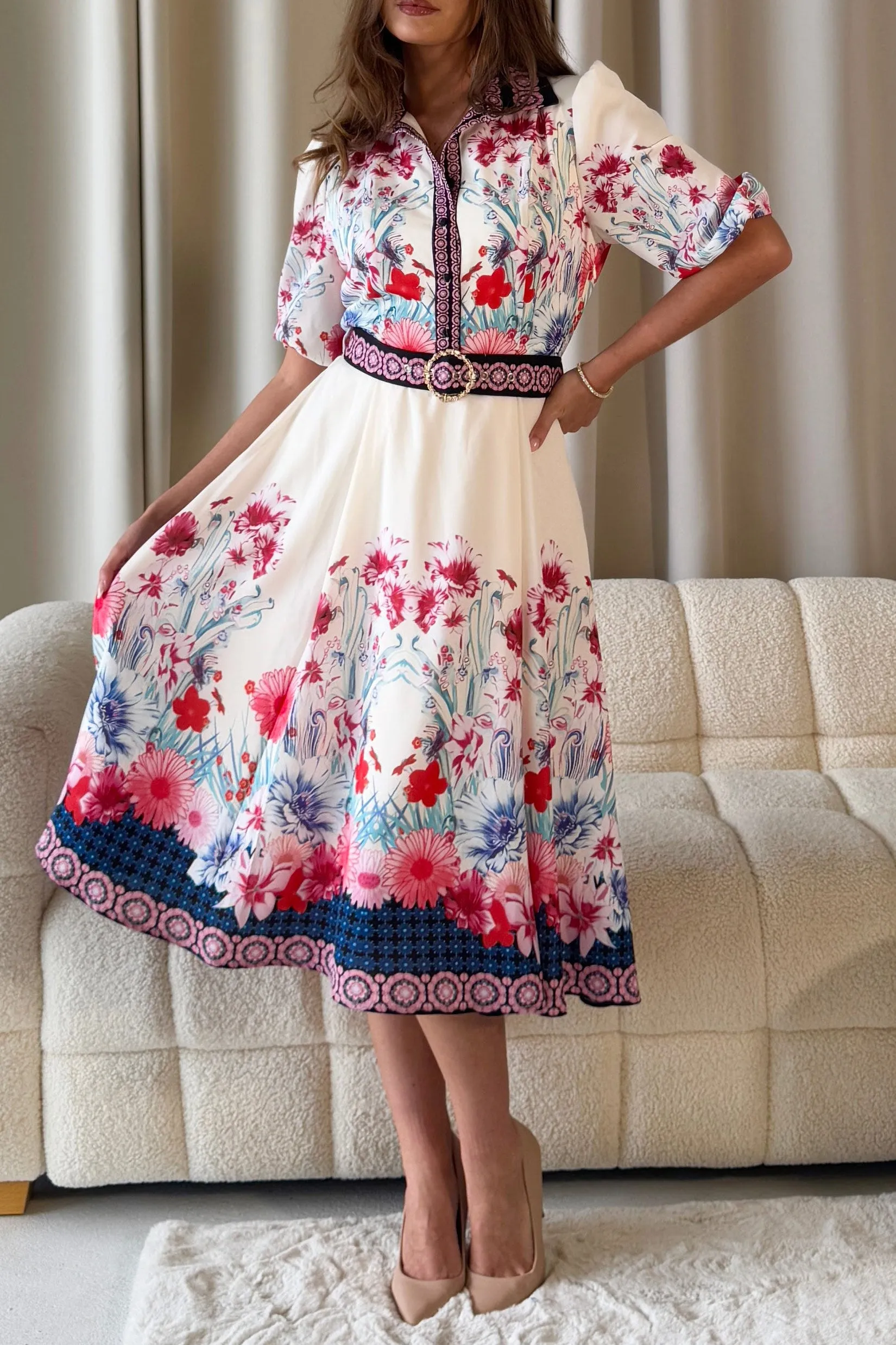 Holland Cream Boarder Print Belted Dress sold by Va Va Voom product image thumbnail 2