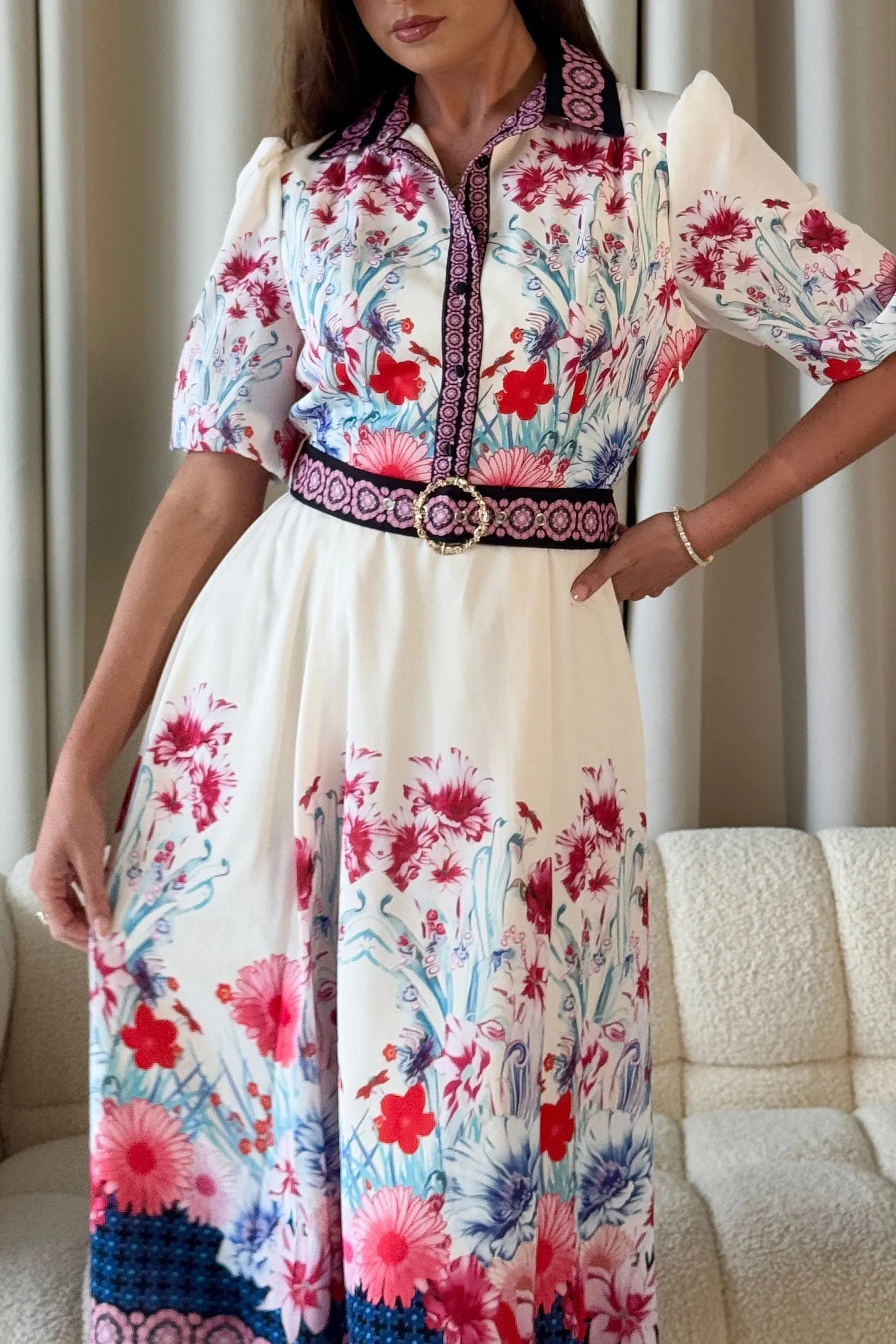 Holland Cream Boarder Print Belted Dress sold by Va Va Voom product image thumbnail 4