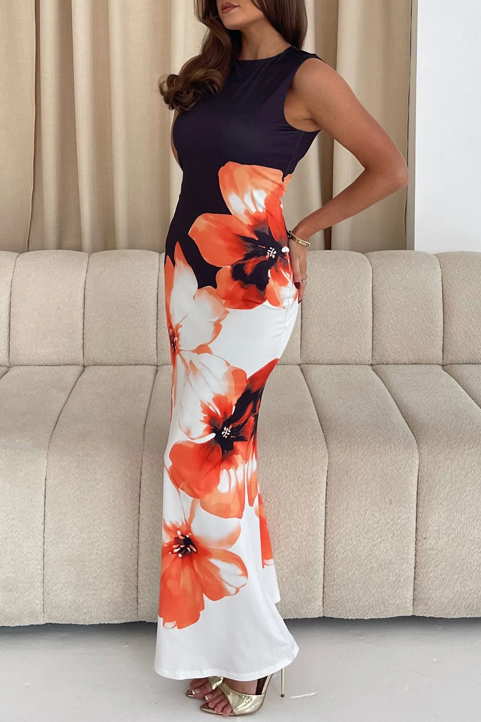 Wilhelmina Black Sleeveless Floral Maxi Dress sold by Va Va Voom product image thumbnail 3