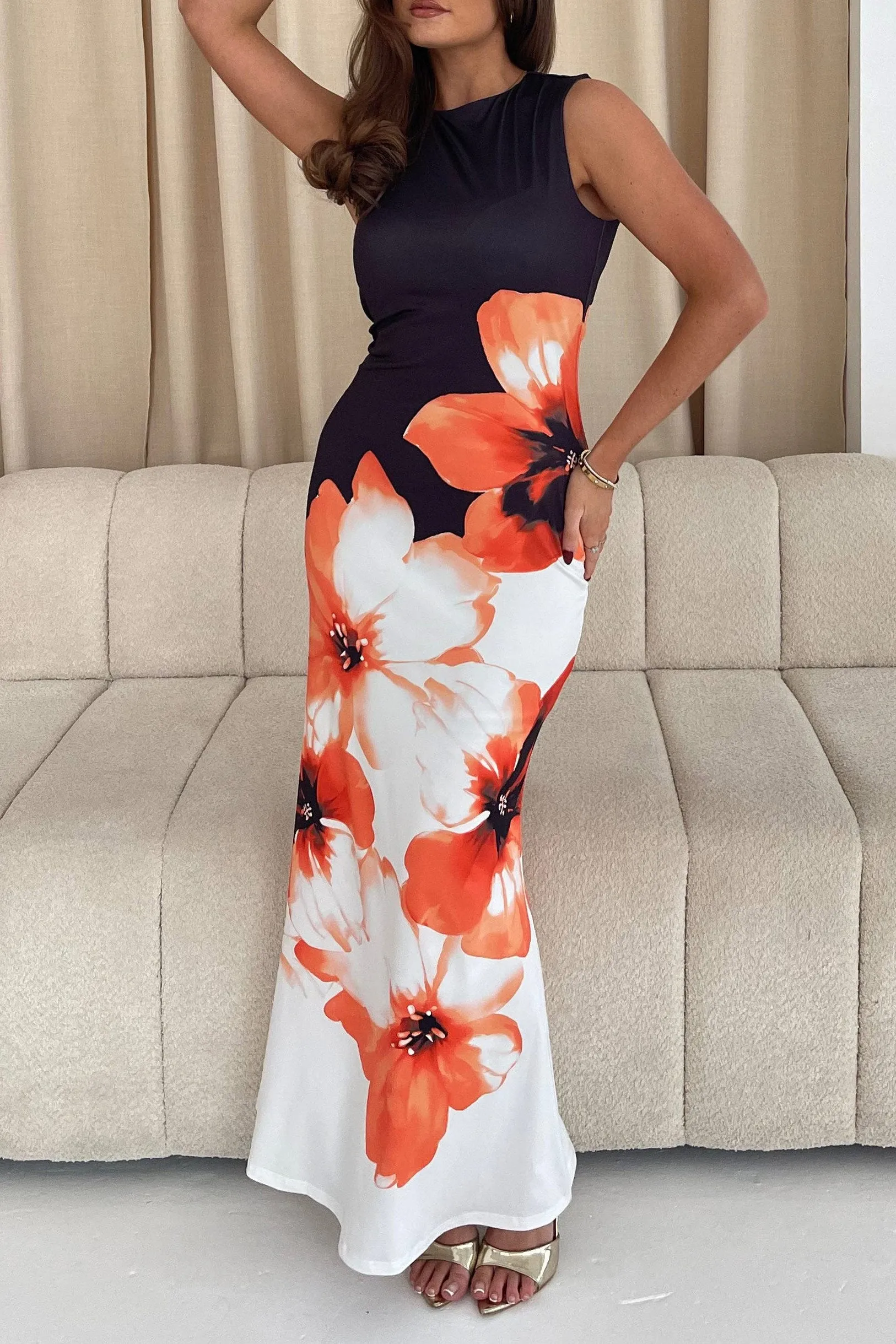 Wilhelmina Black Sleeveless Floral Maxi Dress sold by Va Va Voom