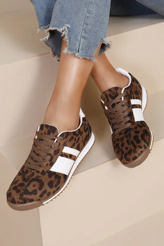 Orianna Leopard Suedette Trainers sold by Va Va Voom