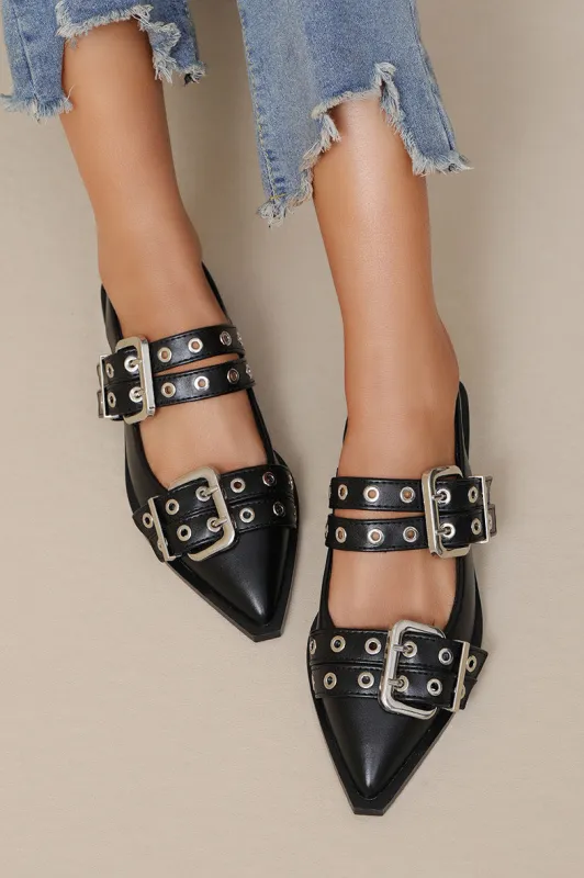 Willow Black PU Buckle Slingback Shoe sold by Va Va Voom