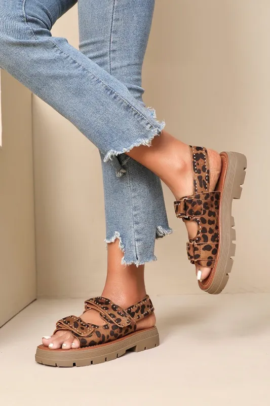 Briella Leopard Suedette Chunky Sandals sold by Va Va Voom