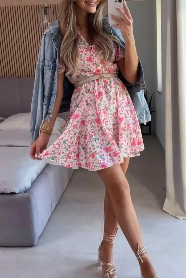 Aimme White and Pink Floral Dress sold by Va Va Voom