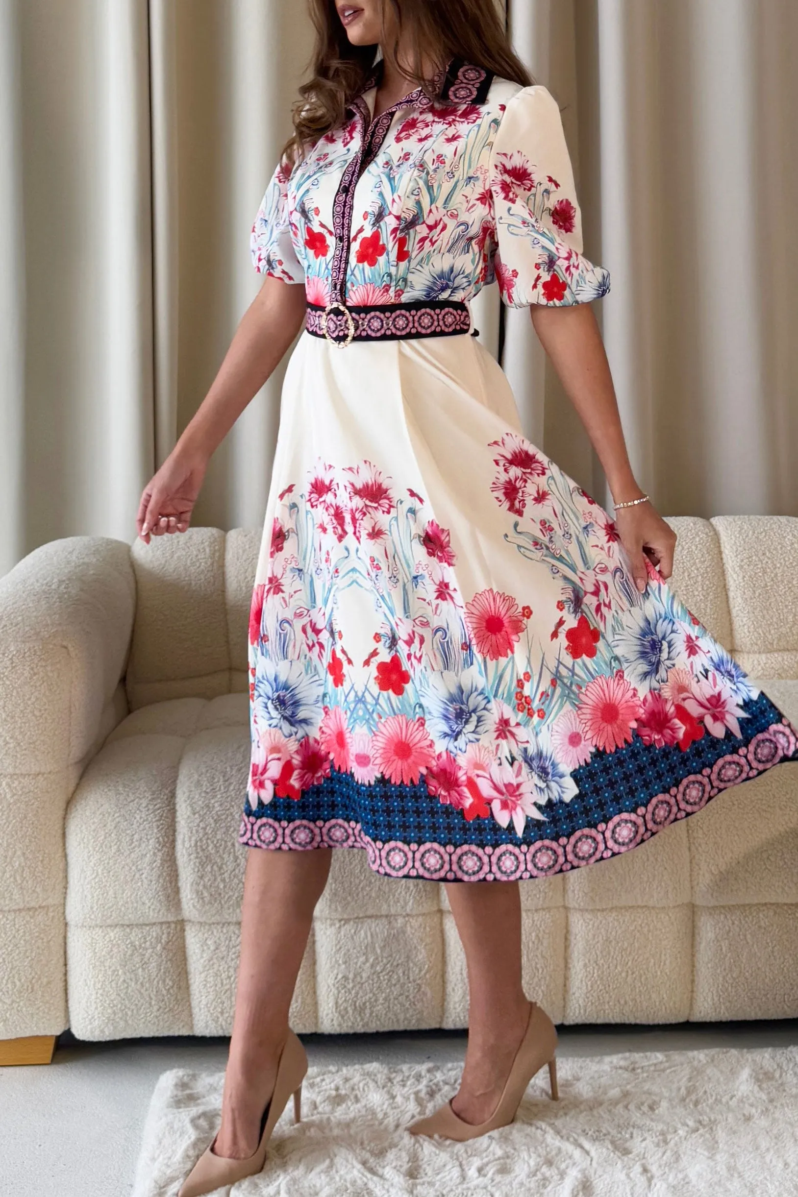 Holland Cream Border Print Belted Dress sold by Va Va Voom product image thumbnail 3