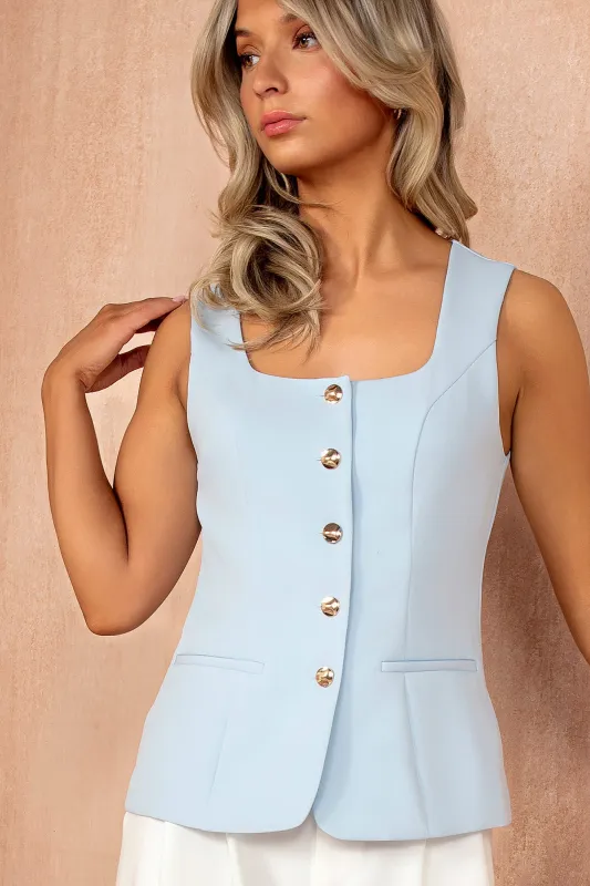 Jamie Sky Blue Square Neck Waistcoat sold by Va Va Voom
