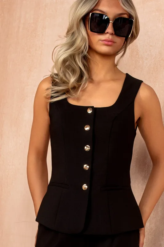 Jamie Black Square Neck Waistcoat sold by Va Va Voom