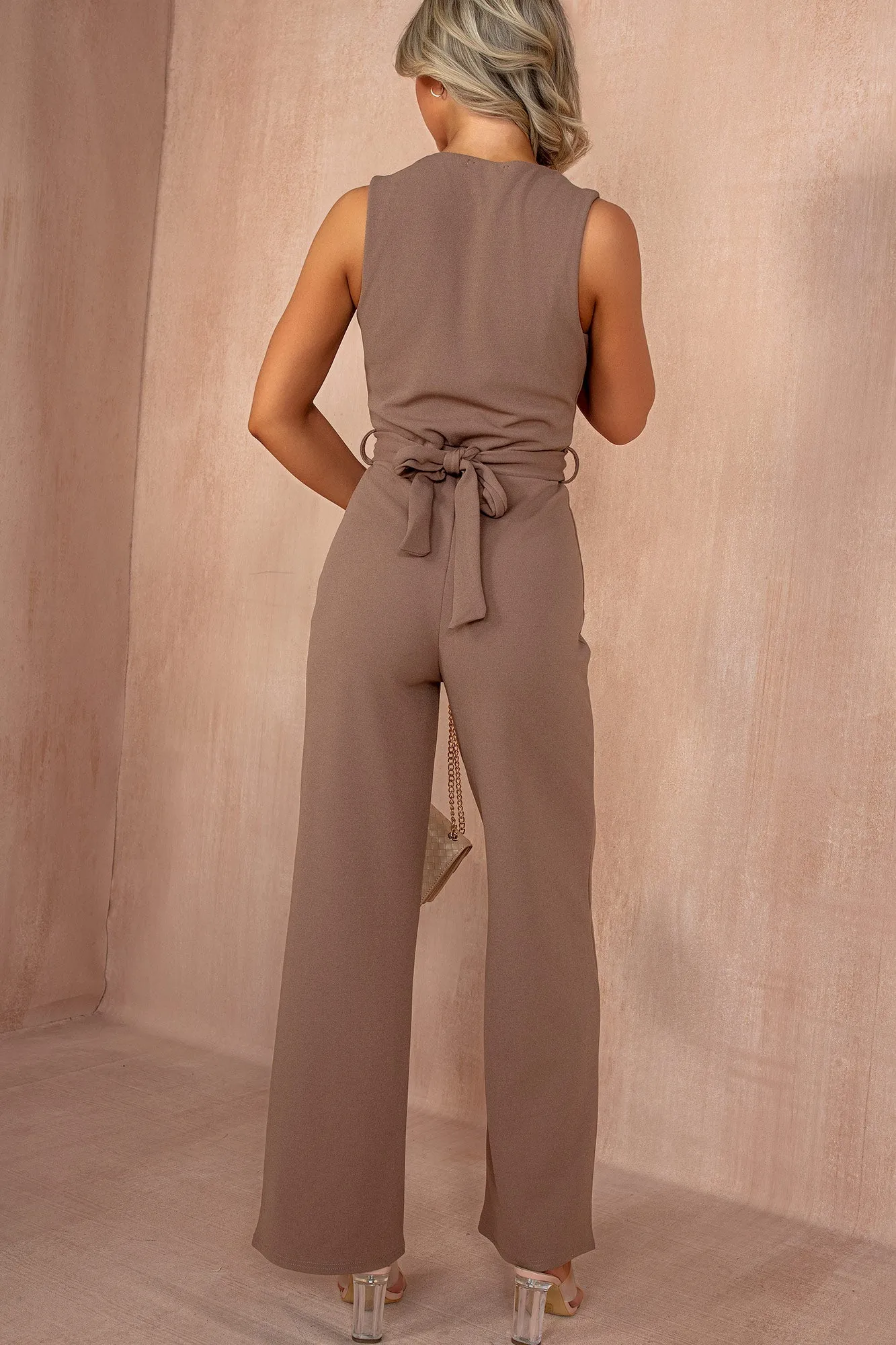Trisha Mocha Tailored Belted Jumpsuit sold by Vavavoom product image thumbnail 4