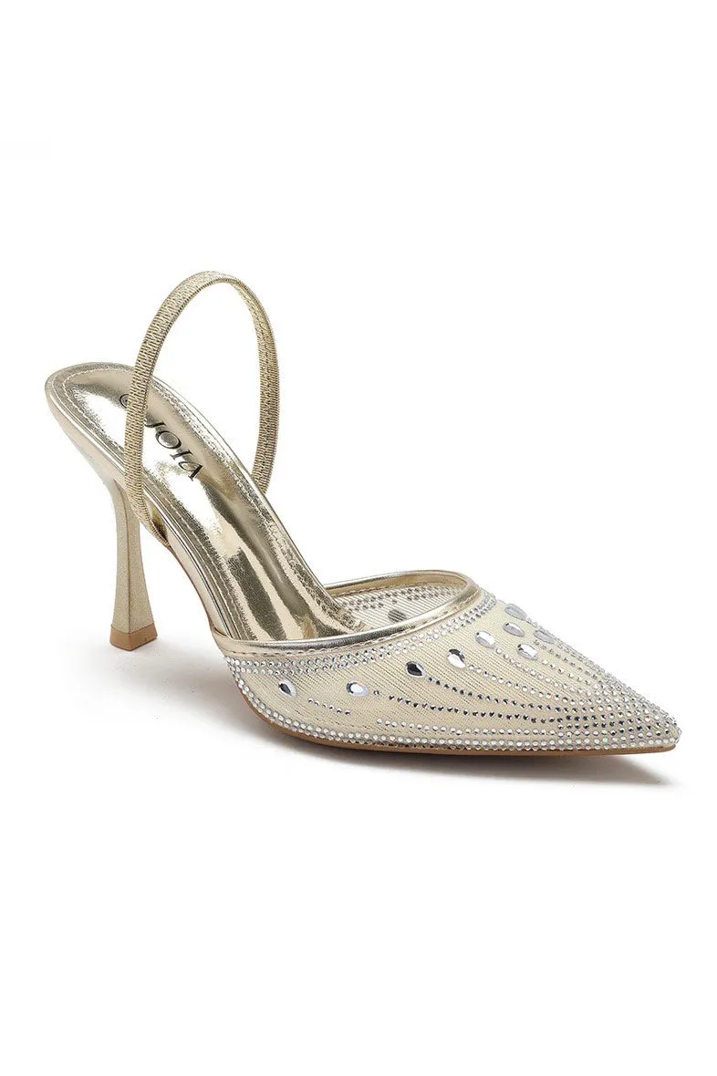 Haly Gold Diamante Slingback Heels sold by Vavavoom product image thumbnail 2