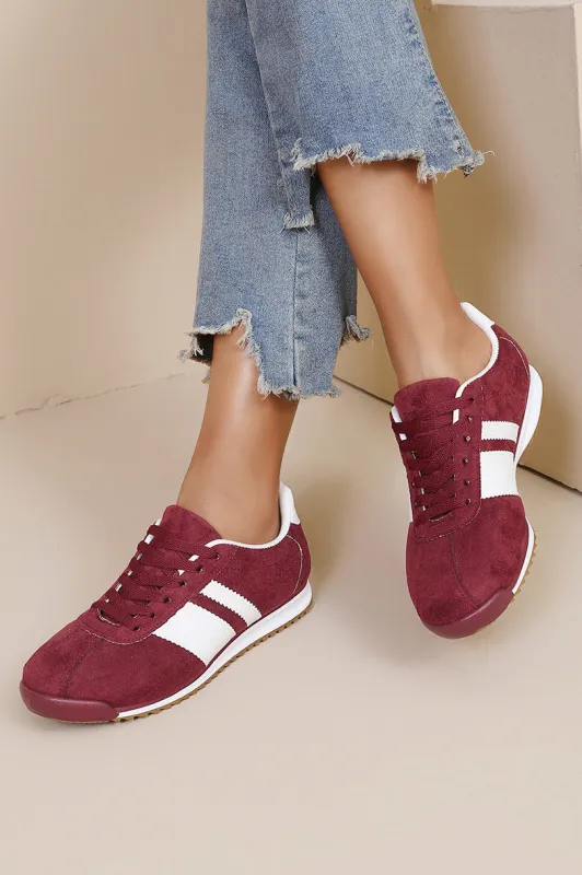 Orianna Burgundy Suedette Trainers sold by Vavavoom