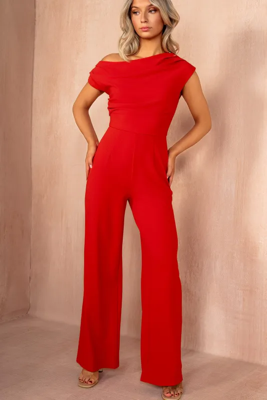 Donna Red One Shoulder Jumpsuit sold by Va Va Voom