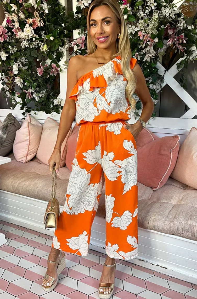 AX Paris Lisa Orange Floral Jumpsuit sold by Va Va Voom