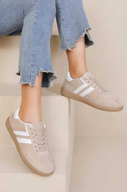 Alaina Stone Suedette Trainers sold by Va Va Voom