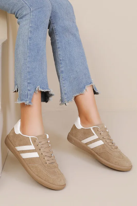 Alaina Camel Suedette Trainers sold by Vavavoom