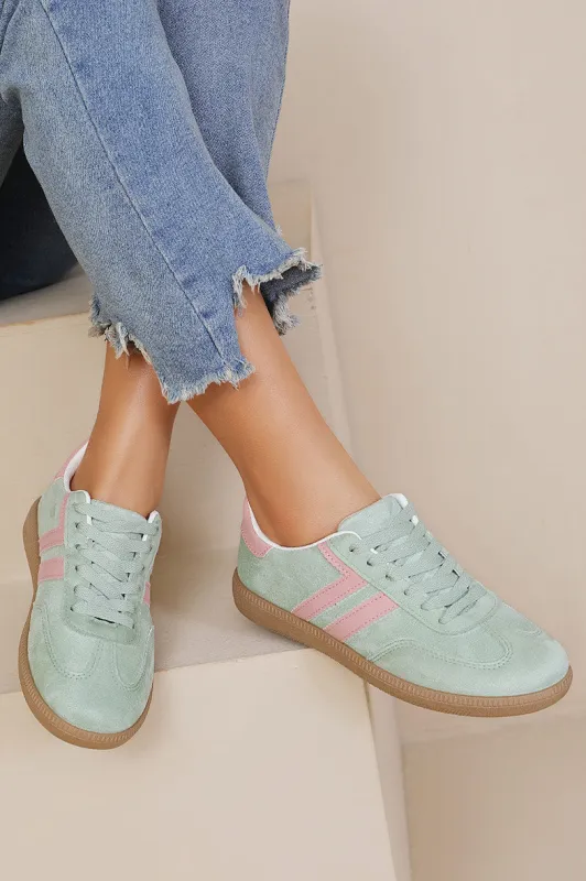 Alaina Green Suedette Trainers sold by Va Va Voom