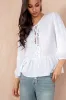 Jean White Cotton Peplum Top sold by Va Va Voom