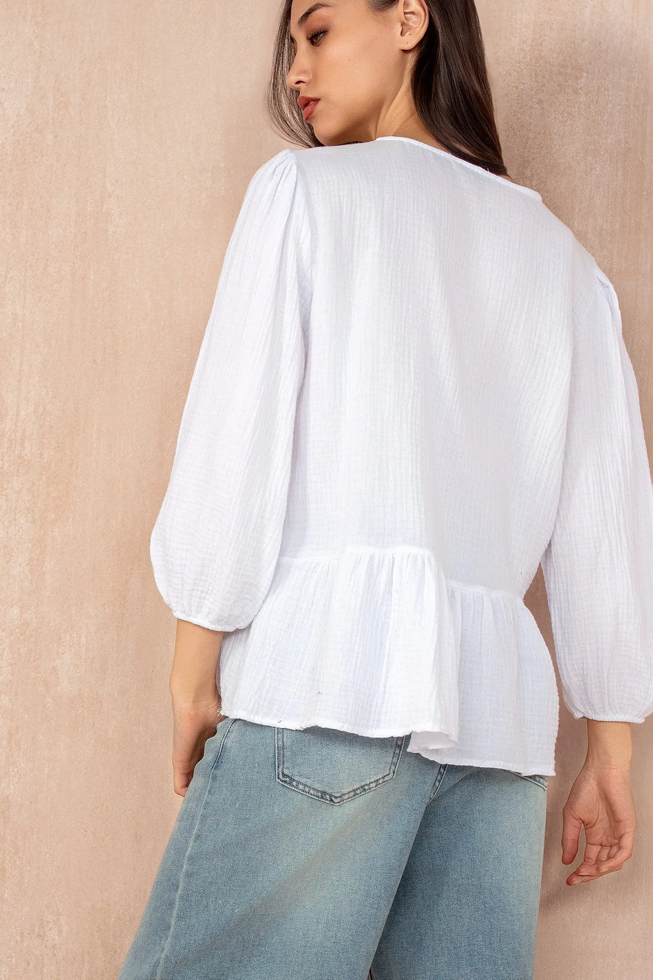 Jean White Cotton Peplum Top sold by Va Va Voom product image thumbnail 4