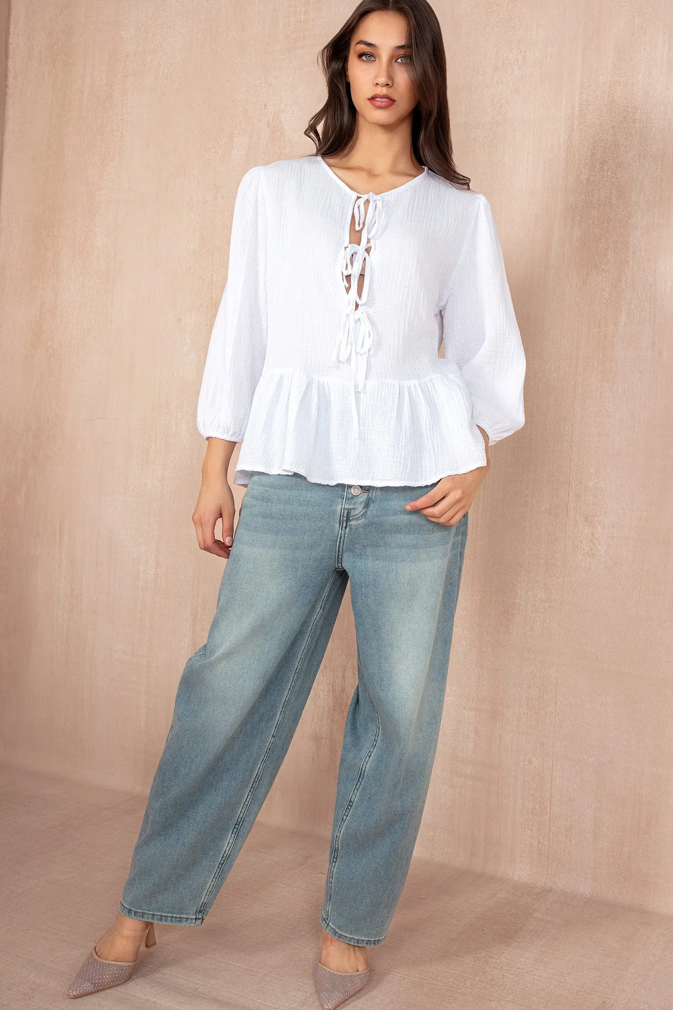 Jean White Cotton Peplum Top sold by Va Va Voom product image thumbnail 3