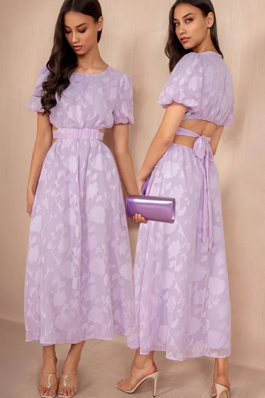 Mabel Lilac Burnout Floral Midi Dress sold by Va Va Voom