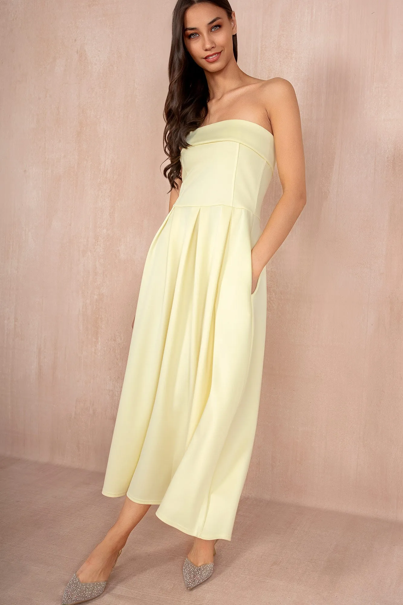 Danni Lemon Bandeau Pleated Midi Dress sold by Va Va Voom product image thumbnail 3