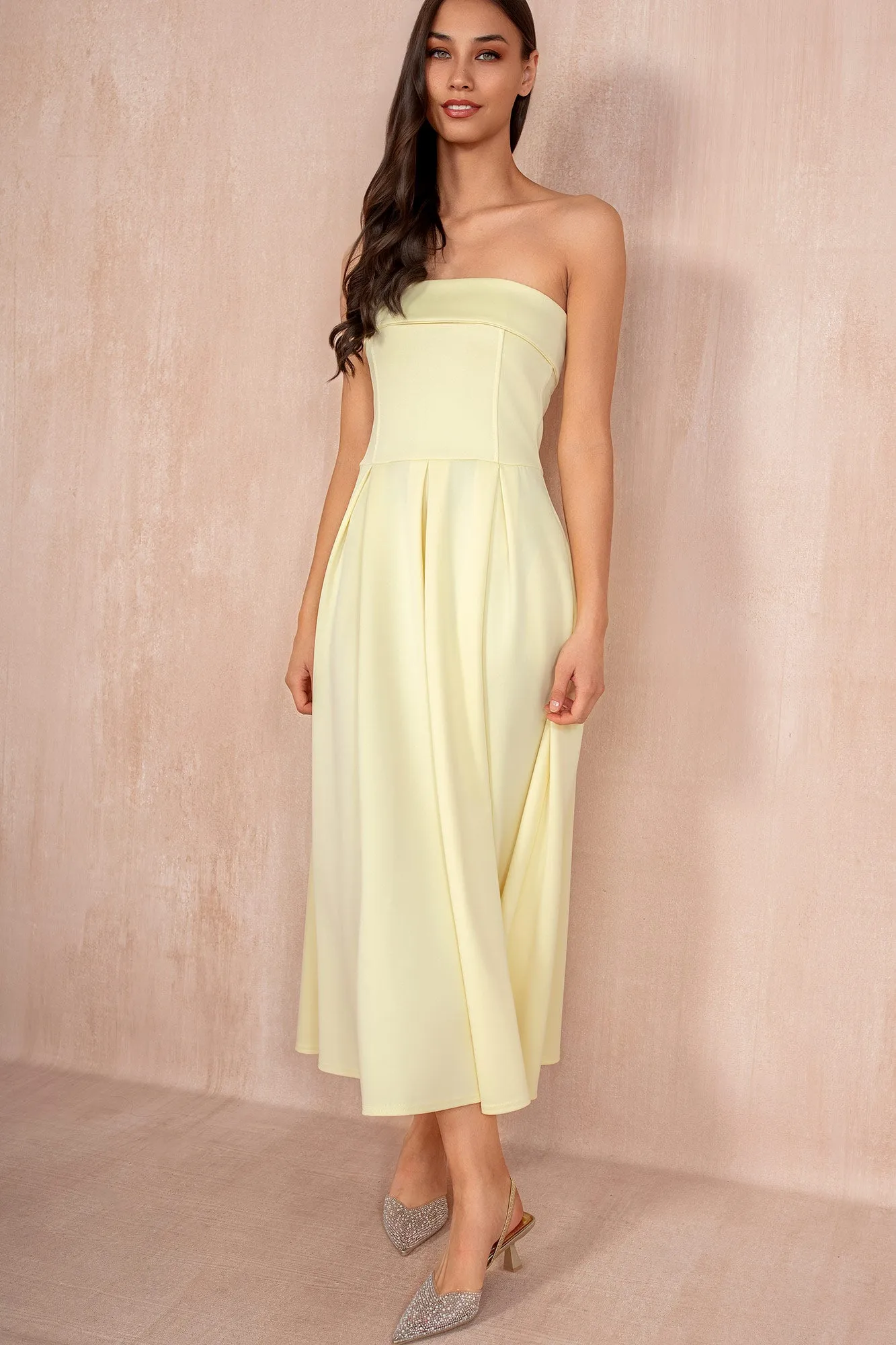 Danni Lemon Bandeau Pleated Midi Dress sold by Va Va Voom product image thumbnail 2