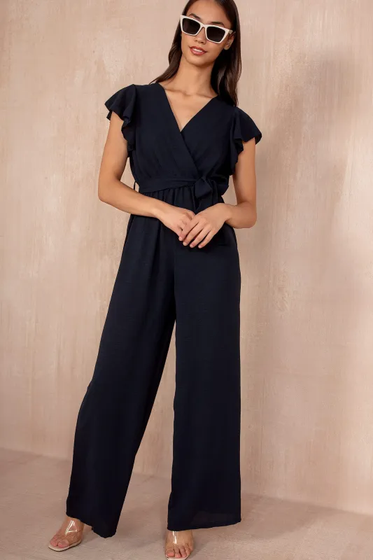 Ella Navy Wrap Belted Jumpsuit sold by Va Va Voom