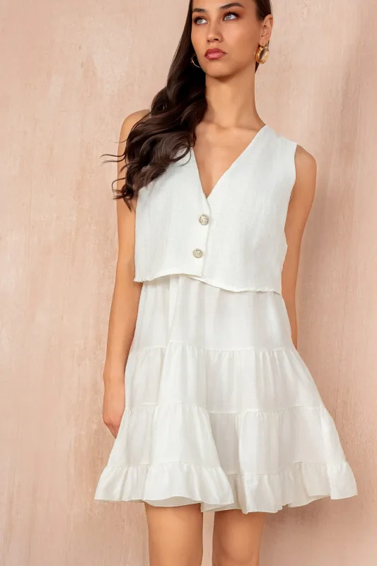 Sara Cream Waistcoat Mini Dress sold by Va Va Voom