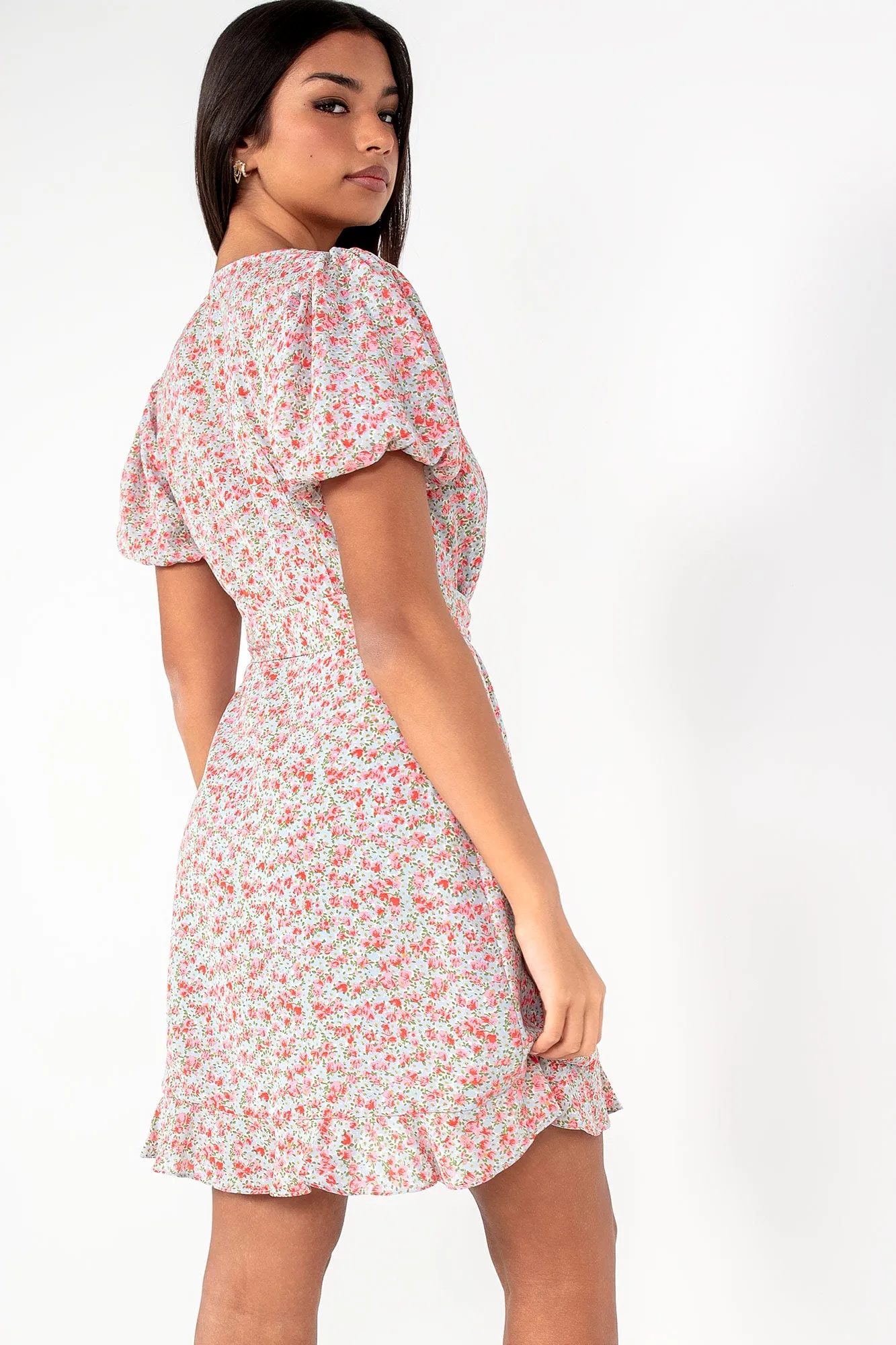 Everlee Red Ditsy Print Wrap Dress sold by Va Va Voom product image thumbnail 2