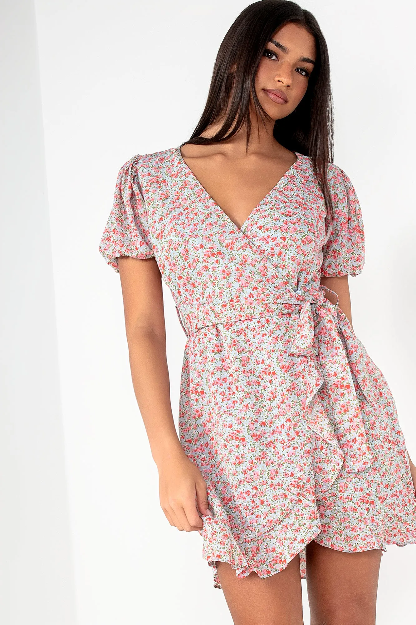 Everlee Red Ditsy Print Wrap Dress sold by Va Va Voom